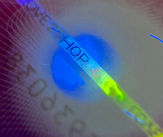 Fluorescent security thread under UV light