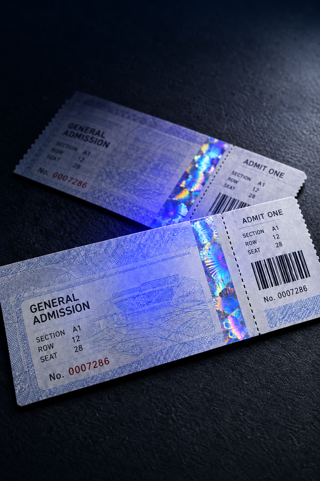 Custom security tickets with printed numbering and holographic features