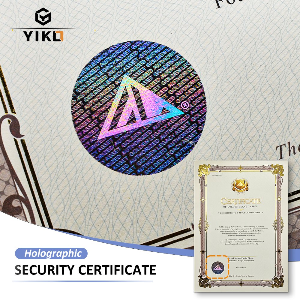 Custom hologram authenticity certificate printing