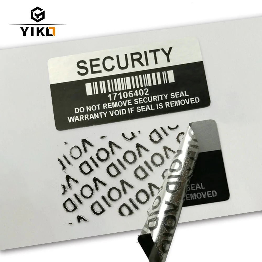 Barcode seal and VOID residue shown after removal