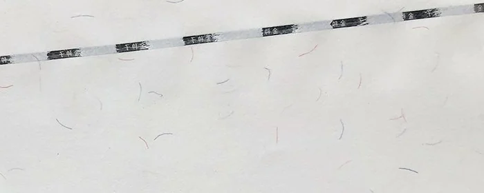 Photographed security fibers and embedded thread in paper